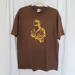 AAA Men Brown Worn Marcos Graffiti Design Short Sleeve T-Shirt Size L
